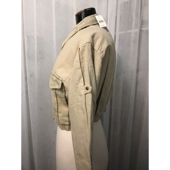 Anthropologie Hei Hei Women's Jacket Taupe Camo Crop Linen Size XSP NWT - Picture 8 of 12